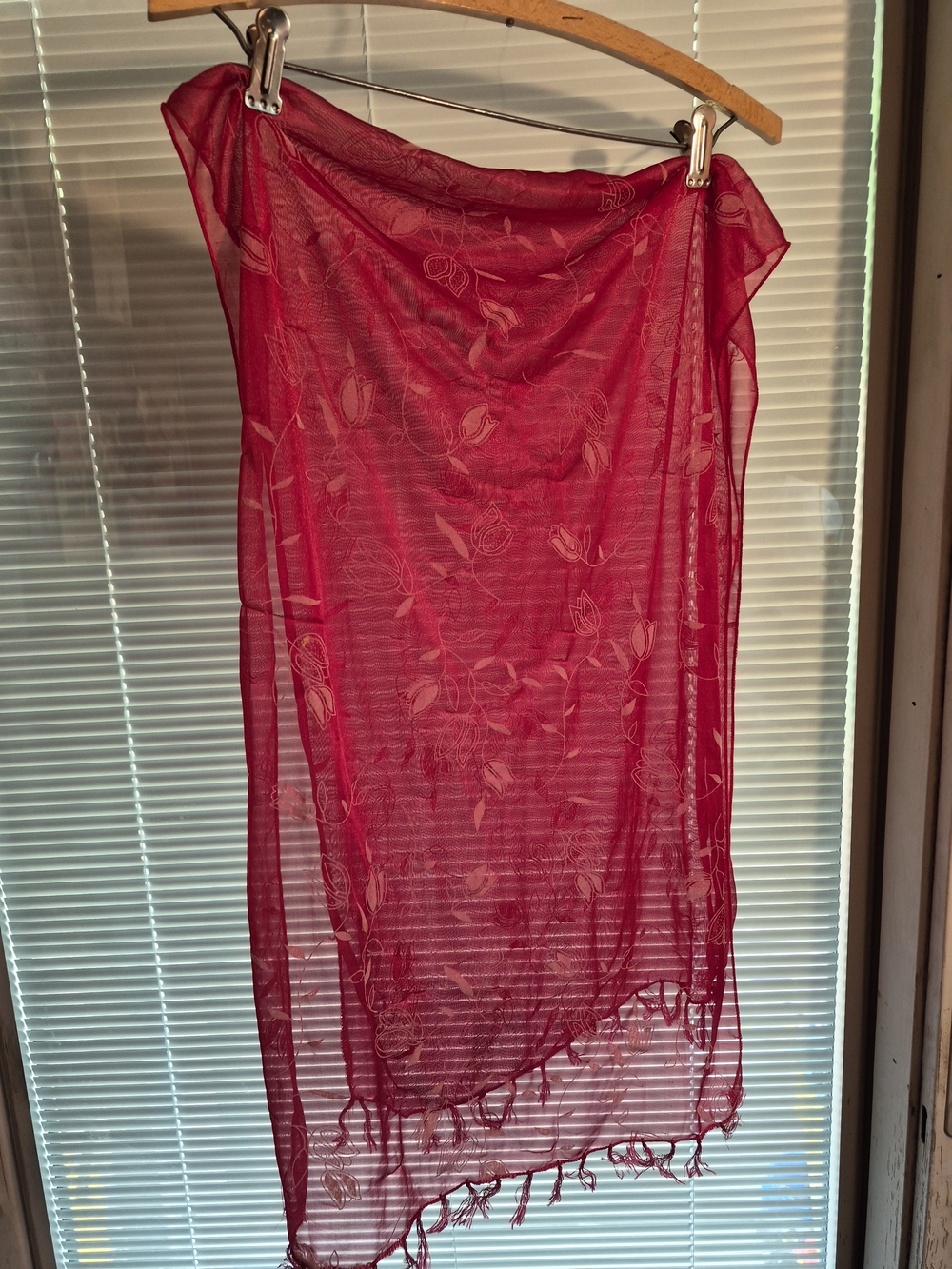 Sheer Red Tulip Scarf Wrap Approx 5 Ft X 19 Inches